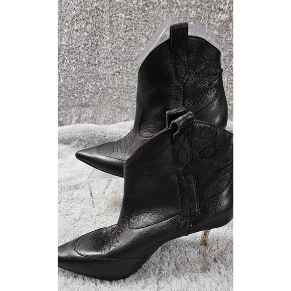 Jessica Simpson Nelda Western Cowboy Ankle Stiletto Booties 7 M Black Leather - Picture 2 of 7